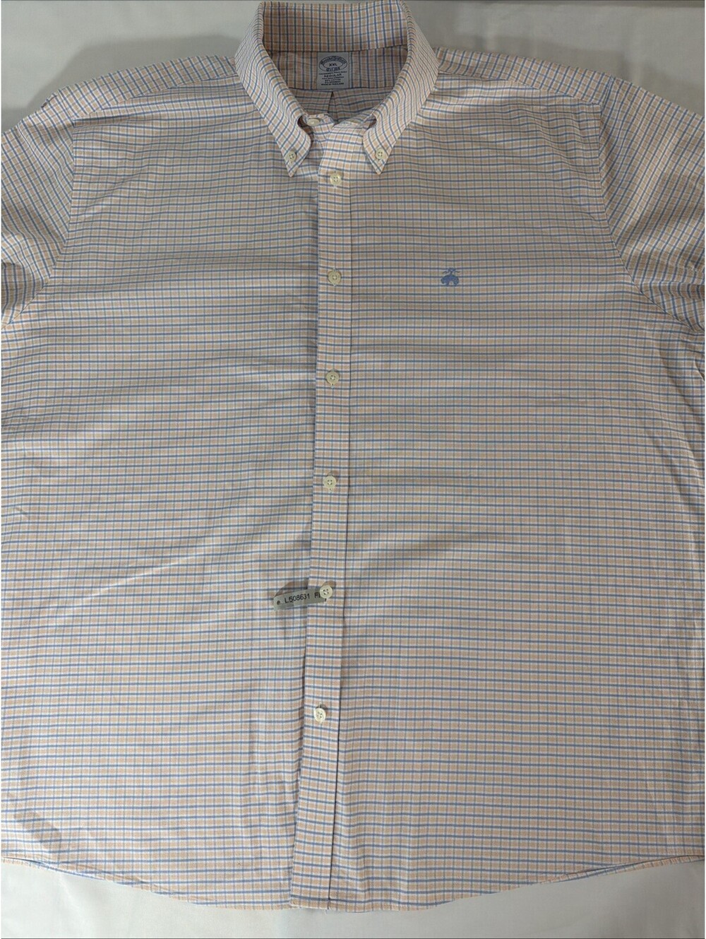 Brooks Brothers Men's Button-Down Check Dress Shirt, Size XXL Peach Blue